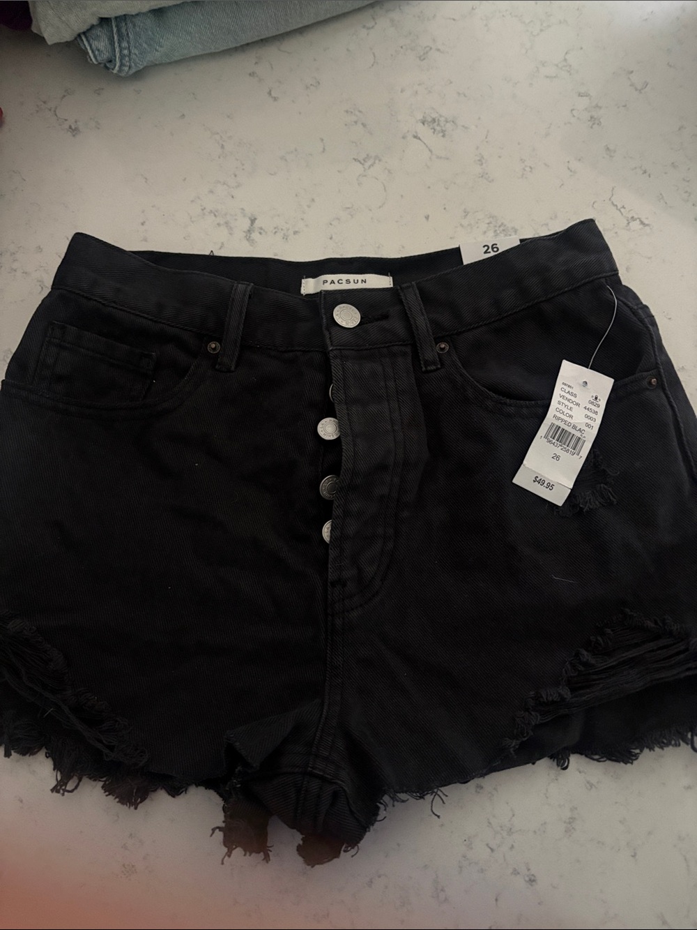 PacSun Black High-Rise Button-Fly Distressed Jean Shorts